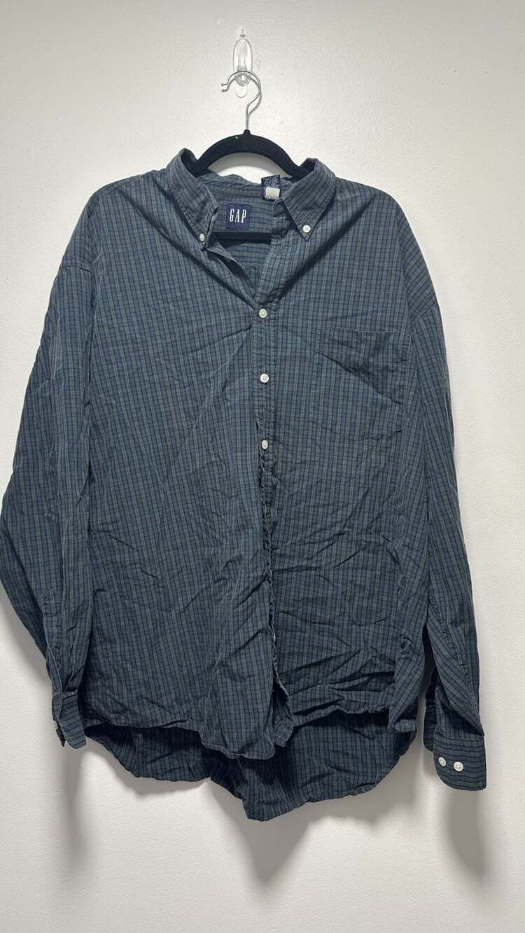Vintage 90s GAP Green Plaid Button Down Shirt XXL Cotton Relaxed Fit
